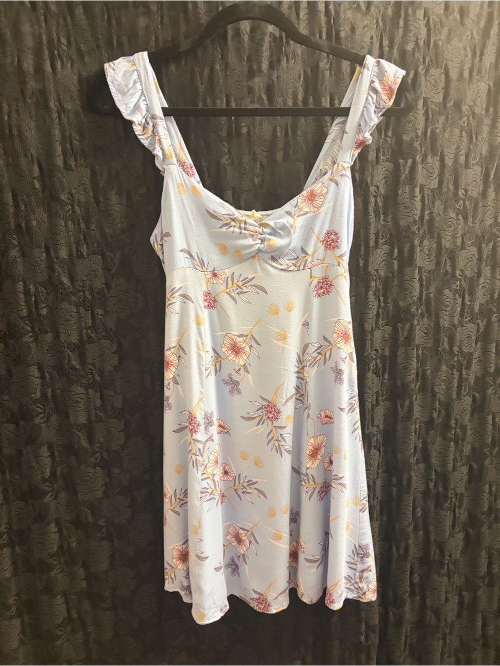 Light Blue Floral Sundress with Ruffled Straps